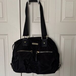 Adrienne Vittadini Black Nylon Shoulder Bag with Front Zip Pockets Travel